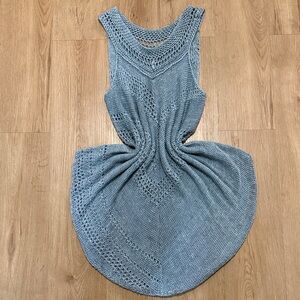 Free People Rhiannon Blue Open Knit Linen Poncho Dress Size Medium